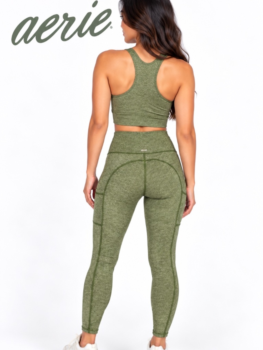 Offline by Aerie The Hugger Pocket Leggings in an olive or heather green shade